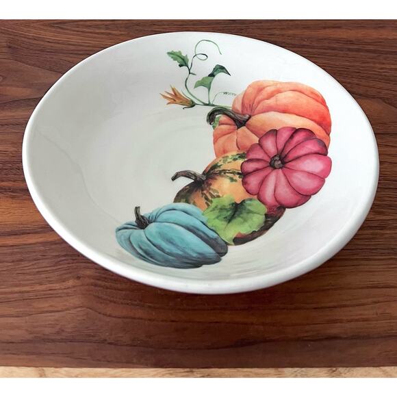 Ceramica Cuore Ivory Pasta Bowl Multicolored Pumpkins 9” Replacement Italy - Picture 6 of 8